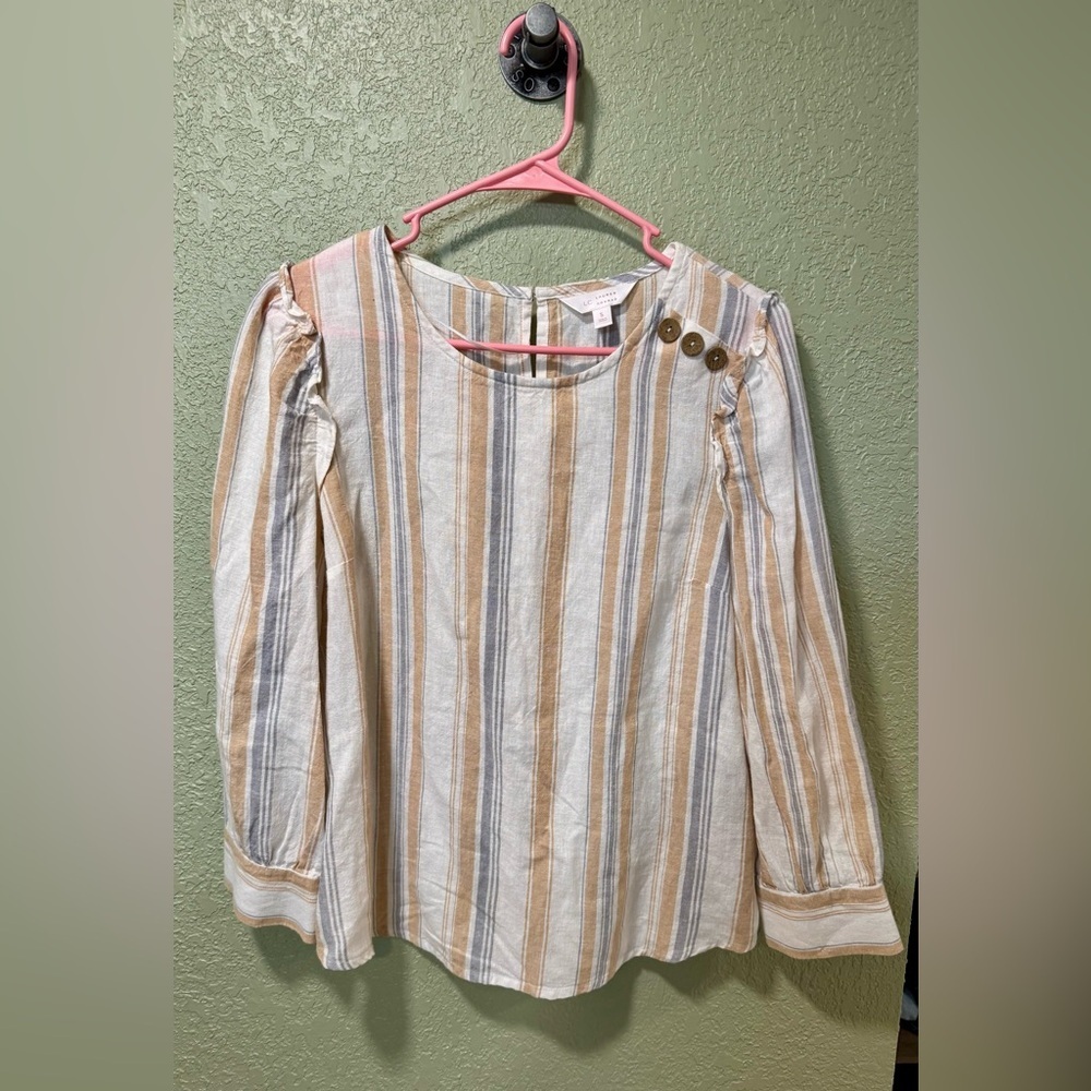 LC Lauren Conrad Striped Blouse - White, Tan, Gray